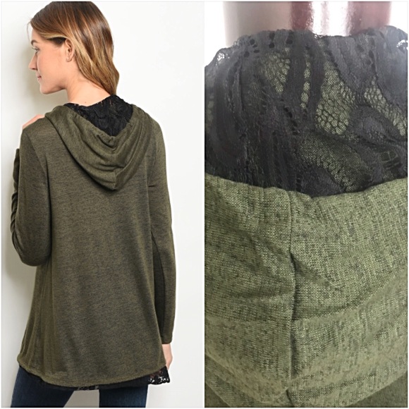 Gorgeous Olive & Lace Tunic Hoodie Top SML - Picture 6 of 7